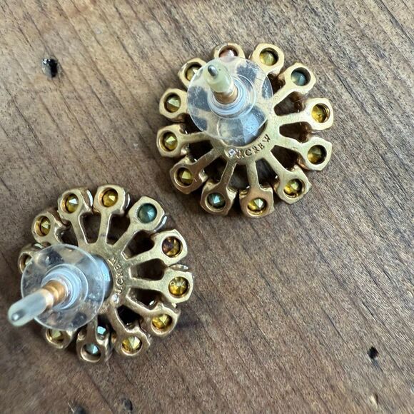 J Crew Multicolor Rhinestone Round Starburst Earrings - Picture 2 of 5